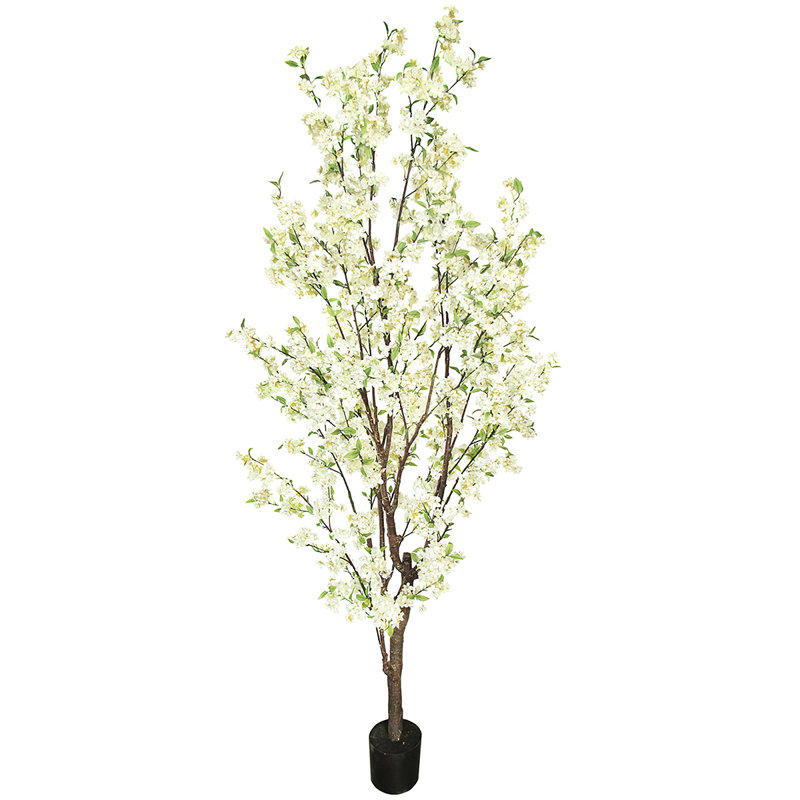 Artificial Cherry Blossom Tree in Pot, Cream/White, 102" H x 46" W x 42"