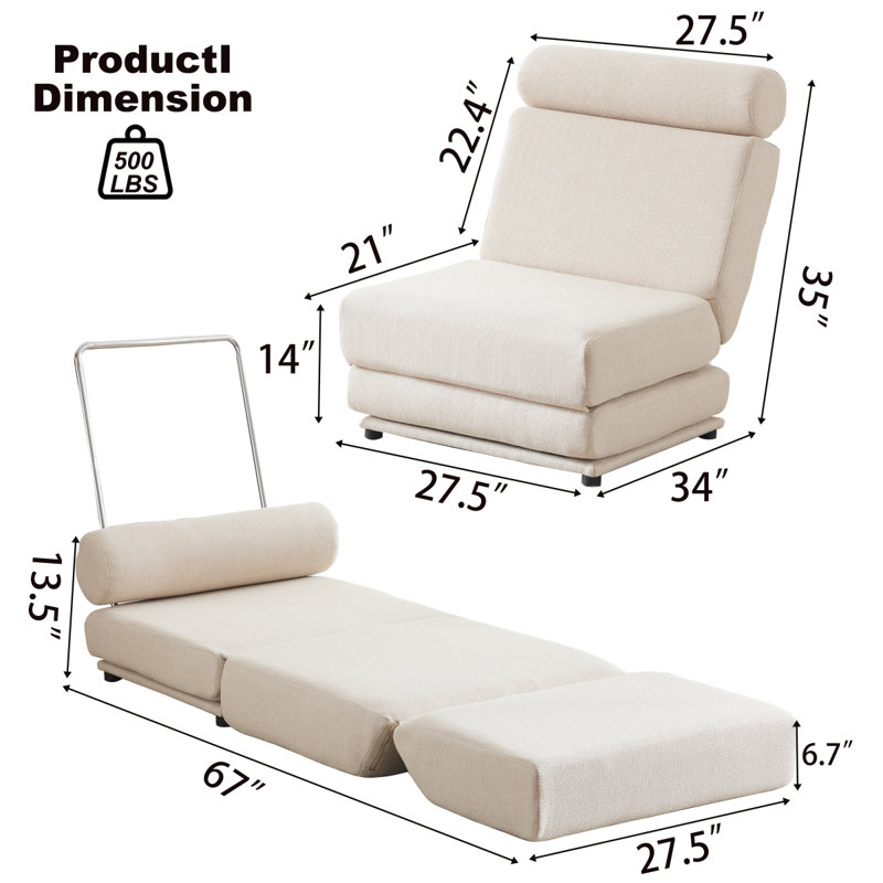 Single Sofa Chair Foldable Single Sofa Bed With Pillow,Portable Foldable Sofa Bed,Leisure Sofa Chair,Easy To Store,Made Of Breathable And Wearable Linen