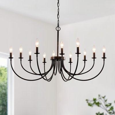12-light Dimmable Classic Candlestick Black Chandelier