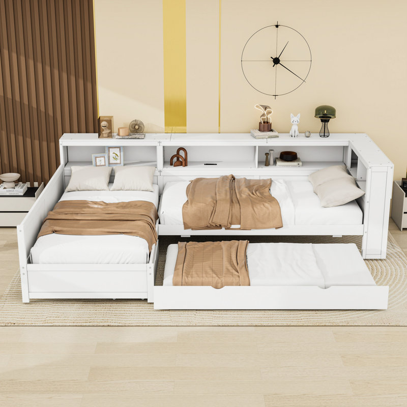 Lit plateforme simple en bois avec lit gigogne et tiroir, Blanc