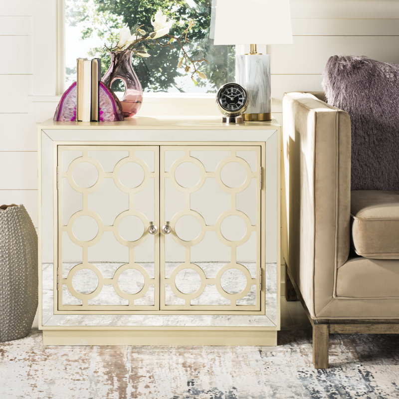 Armoire décorative à 2 portes miroir Glacaeu, Beige antique