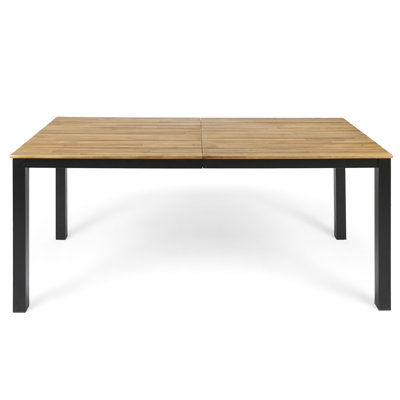 Outdoor Table With Wood Top And Black Iron Legs, 71.05" X 34" 30 Stable Supports, D W 30" H