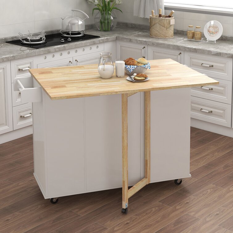 Mobile Kitchen Island with Extensible Rubber Wood Table Top - On Sale - Bed  Bath & Beyond - 36586989