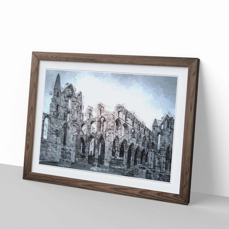 Ruins of Whitby Abbey in England in Abstract - Picture Frame Photograph Print, 35cm H x 50cm W x 2cm D, Walnut