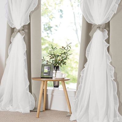  Double Layer Curtains with Ruffle Sheer Overlay for Shabby Chic Room,Blackout Grommet Drapes for Bedroom Window Treatments, 2 Piece Set Includes Tiebacks