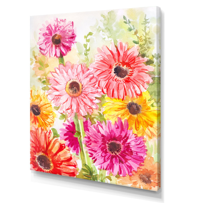 «Blossoming Pink Yellow and Orange Flowers», reproduction d'art sur toile traditionnelle, H 20 po x l 12 po x P 1 po