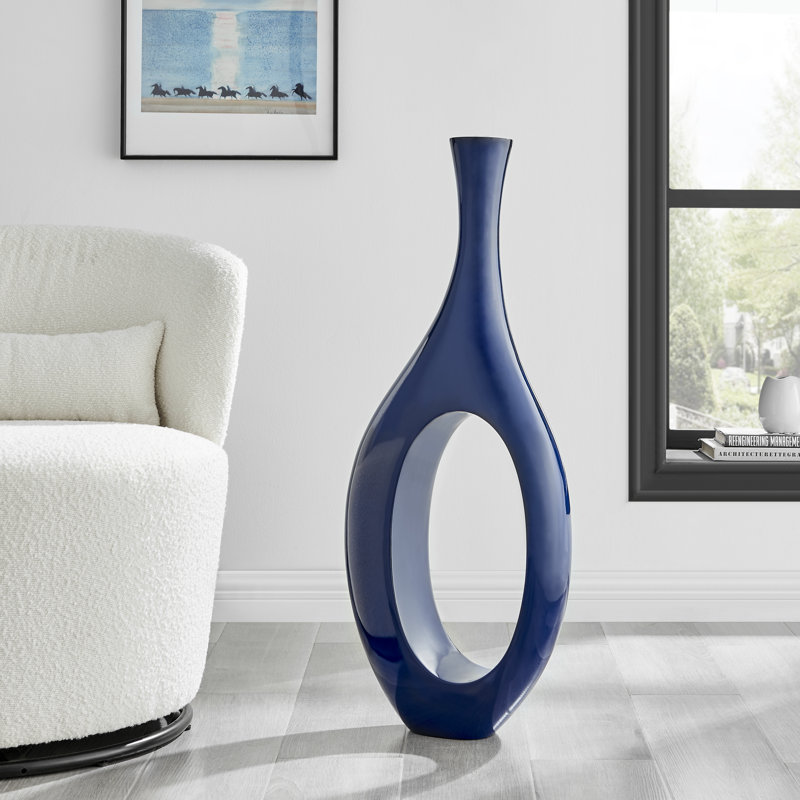 Vase de plancher en résine Hajari, H 51 po x l 21 po x P 7 po, Noir