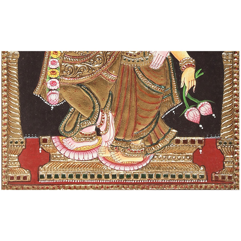 Peinture de Radha Krishna Tanjore | Couleurs traditionnelles avec or 24 carats | Structure en bois de teck | Or et bois
