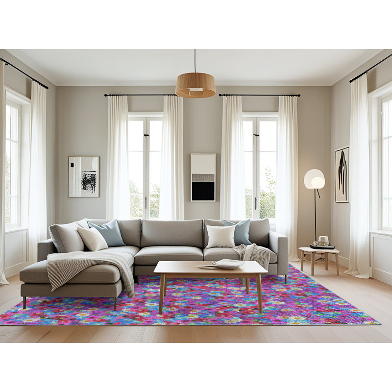 Tapis mauve à motif floral Sumaya, Rectangle 8 pi x 10 pi