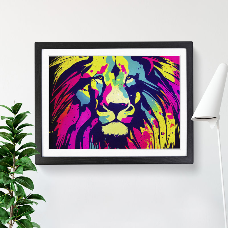 Lion Splash Vol.7 Abstract - Single Picture Frame Painting, Black, 46cm H x 64cm W x 2cm D