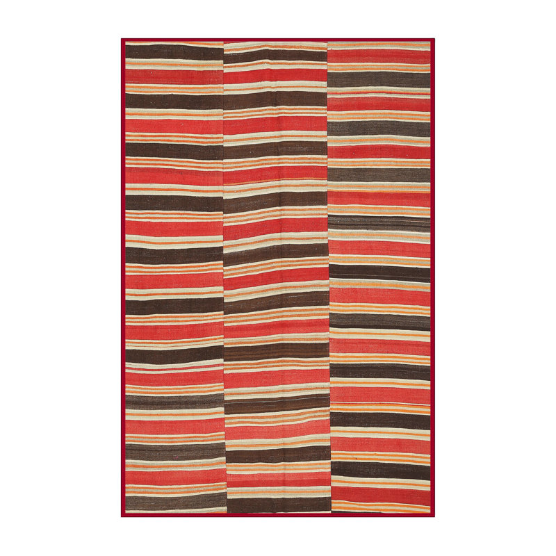 Tapis contemporain rouge / noir, Rectangle 5 pi x 7 pi