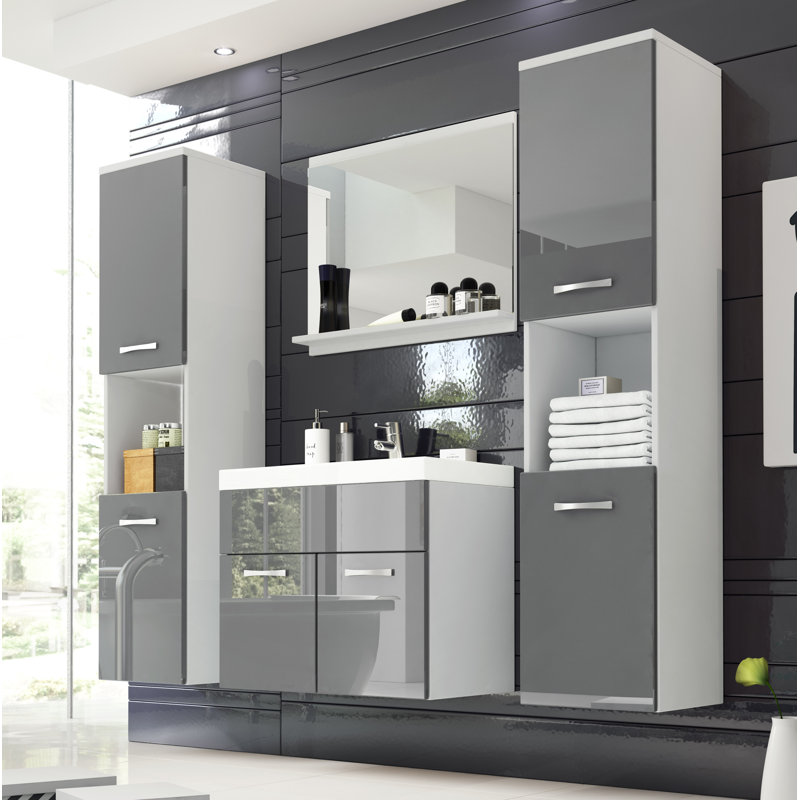 Belz Bathroom Storage Furniture Set, White/Grey High-Gloss
