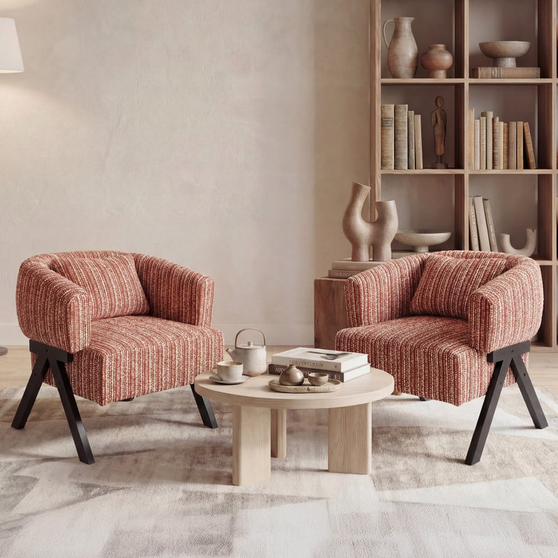  Fauteuil 2PC-Mid Century, Rouge, 2