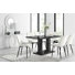 Eubanks High Gloss Double Pillar Dining Table Set with 6 Luxury Velvet Upholstered Dining Chairs