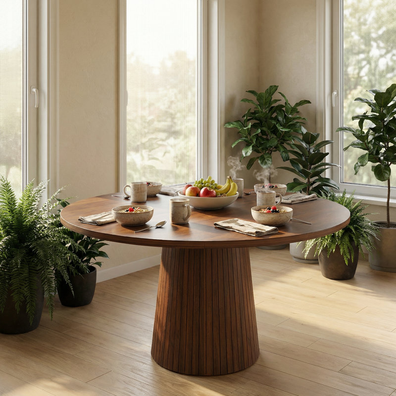 Table de salle à manger ronde de 47 pouces pour 4 personnes, table de cuisine circulaire avec base en bois, tables de salle à manger de style campagne moderne