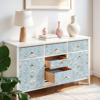 Papier peint auto-adhésif à motif de fleurs bleues rétro autocollantes et amovibles 17,7 po x 118 po (45 x 300 cm)