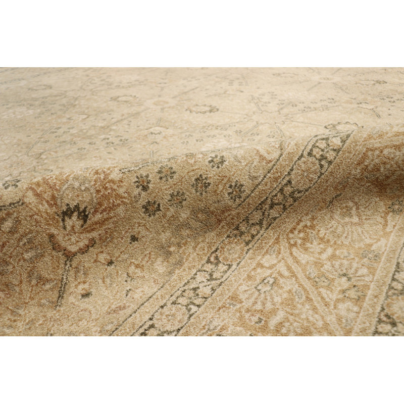 Tapis beige / ivoire / vert en laine noué à la main Baku