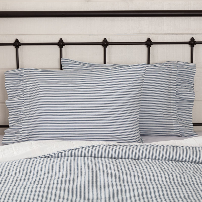Dandelion Faust Ticking Striped 100% Cotton Pillowcase, King, Blue