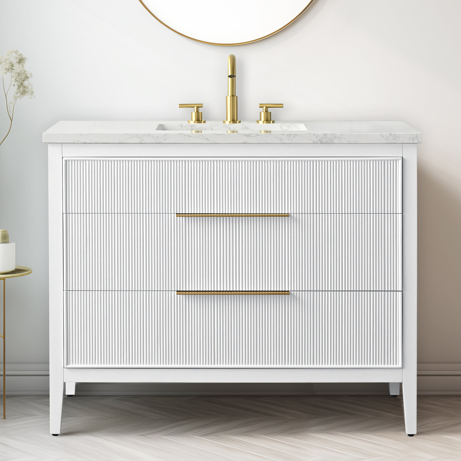 Bilroy 42'' Single Bathroom Vanity with Engineered Stone Top, White