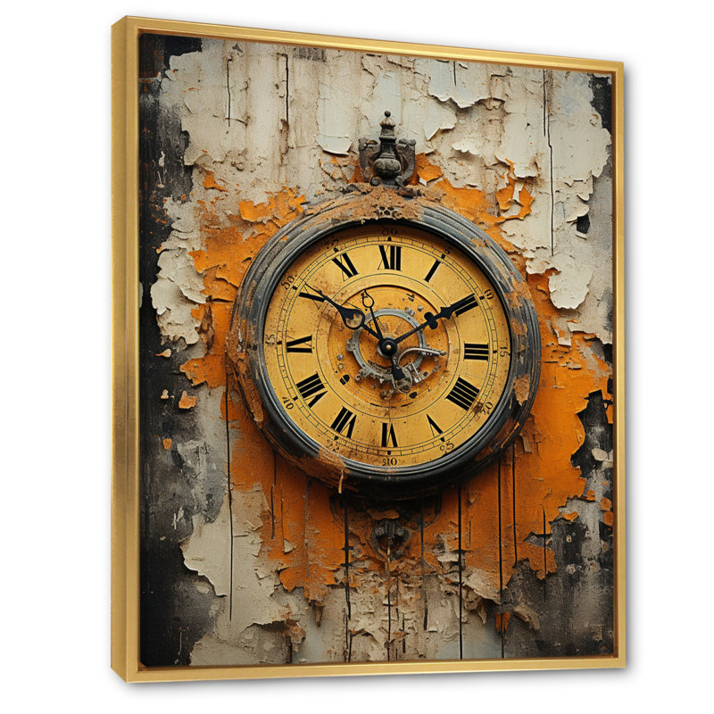 Horloge industrielle chic II - impressions sur toile tendance, H 40 po x l 30 po x P 1,5 po, Cadre flottant doré