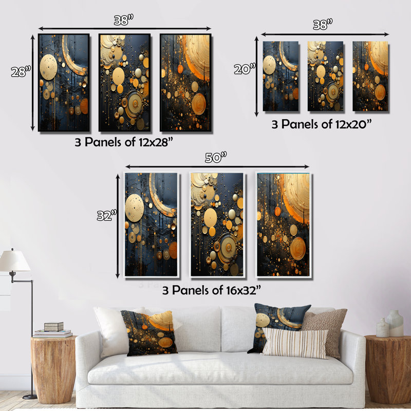 «Industrial Elegance», 3 pièces, Toile tendue, H 28 po x l 36 po