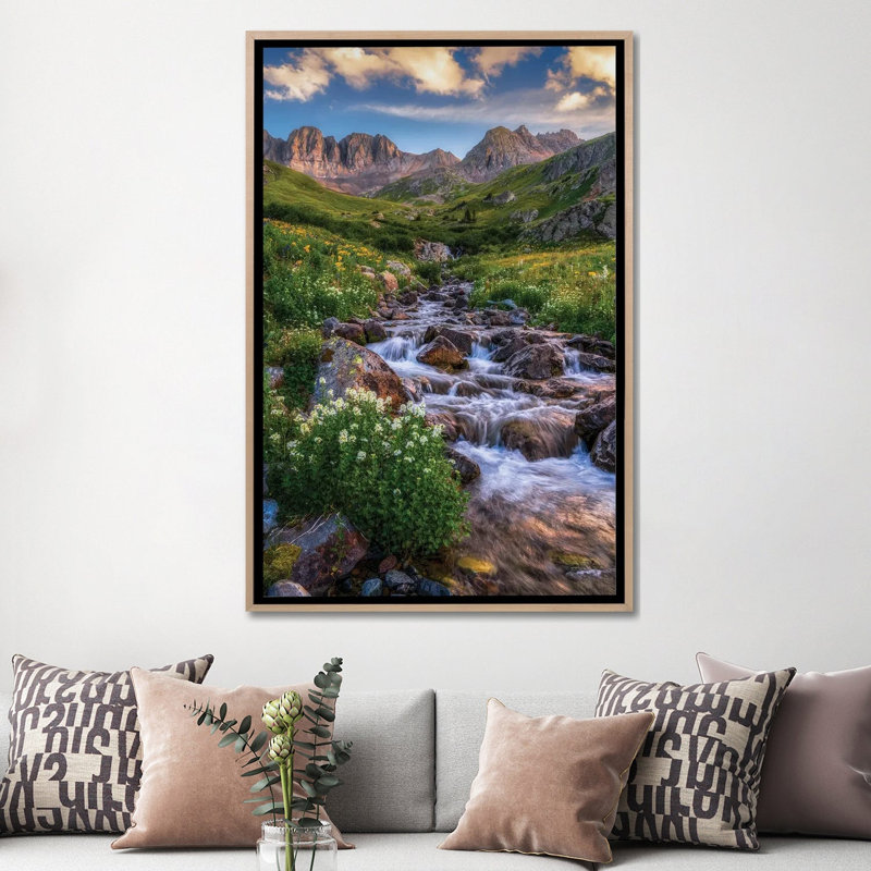 Beautiful Creek Flowing American Basin - San Juan Mountains Colorado Summer Scenery 1 Piece Wall Art on Canvas, Natural Wood