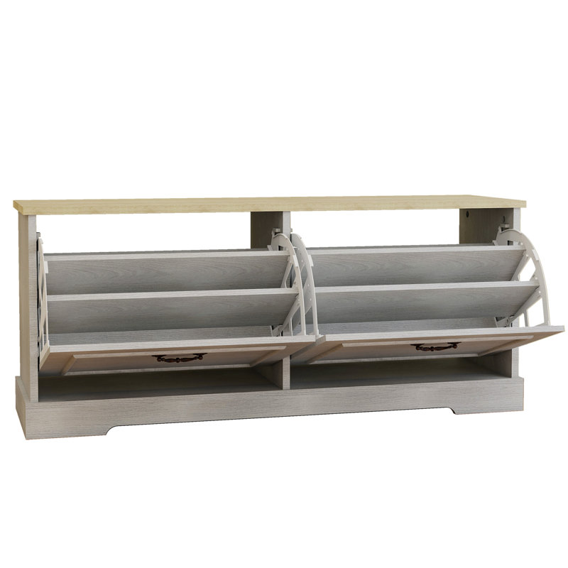 Banc pour chaussures moderne avec 2 tiroirs rabattables et tablette réglable blanc antique - peu encombrant et facile à utiliser