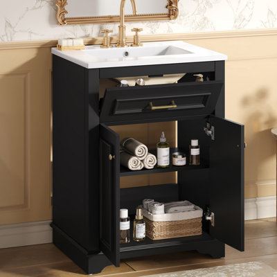Meuble-lavabo autoportant de 24 po avec lavabo en céramique intégré