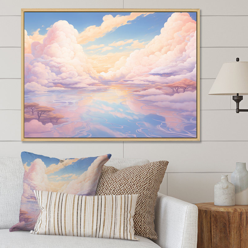 «Kawaii Clouds Landscape II», reproduction sur toile, Cadre naturel flottant, H 16 po x l 32 po