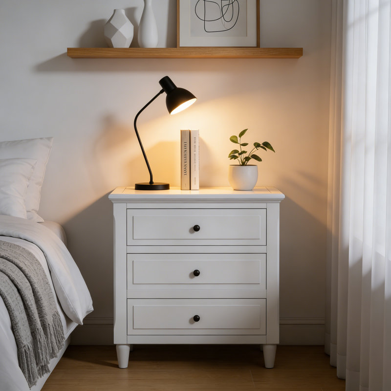 Table de chevet 3 tiroirs - Table de chevet moderne avec glissières à roulement à billes pour la chambre à coucher ou le salon