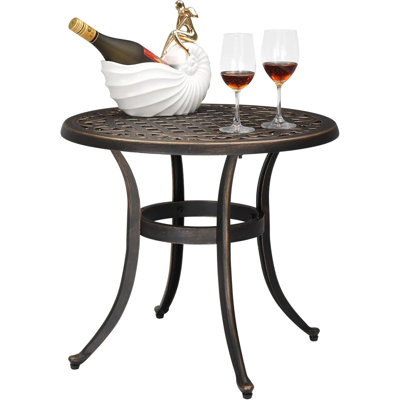 Table d'appoint d'extérieur en fonte d'aluminium, table basse ronde pour terrasse, table de bistro, table de bout d'extérieur, bronze