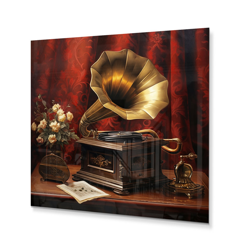 Phonographs dorés, harmonie antique - musique, décoration murale en métal, H 36 po x l 36 po x P 1 po