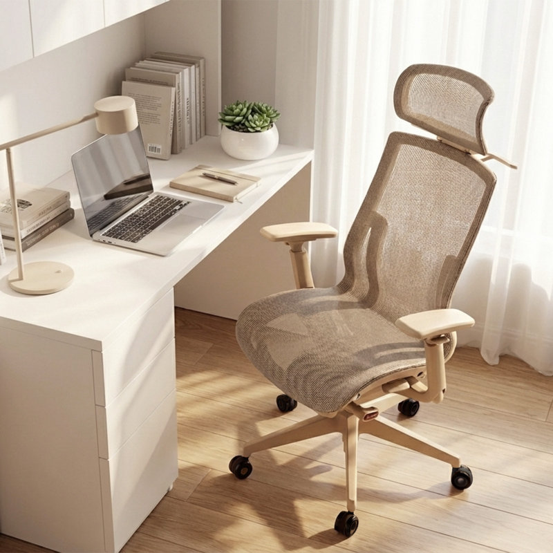 Nouhaus Airex Ergonomic Office Chair, High Back Home Desk Chair with Headrest, 3D Armrests, 3-Level Tilt Backrest and Wide Cushion, Big and Tall Mesh Chairs, Taupe Task Chair