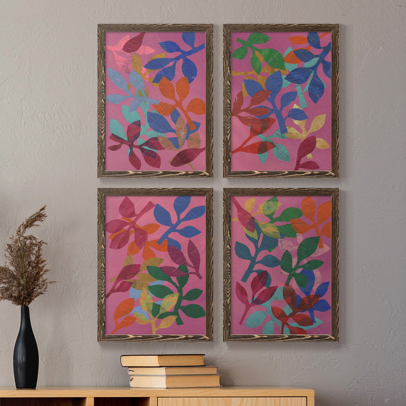 «Vivid Stems I», ensemble de 4 reproductions sur toiles encadrées, Noyer, H 24 po x l 72 po x P 1,5 po