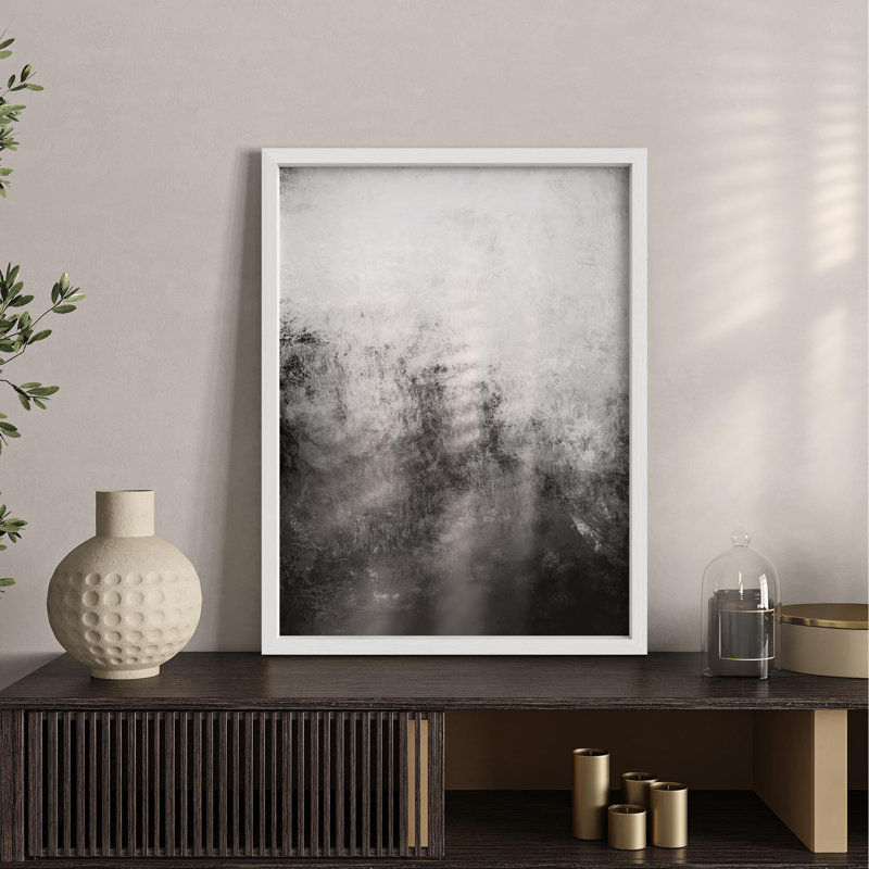 Illustration abstraite de l'espace contemporain noir avec petit décor, H 14 po x l 11 po, Blanc