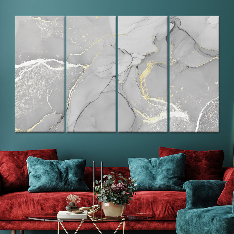 Art mural en marbre gris: œuvre d'art sur toile imprimée or, toile tendue 4P, 43,3 po H x 78,7 po l