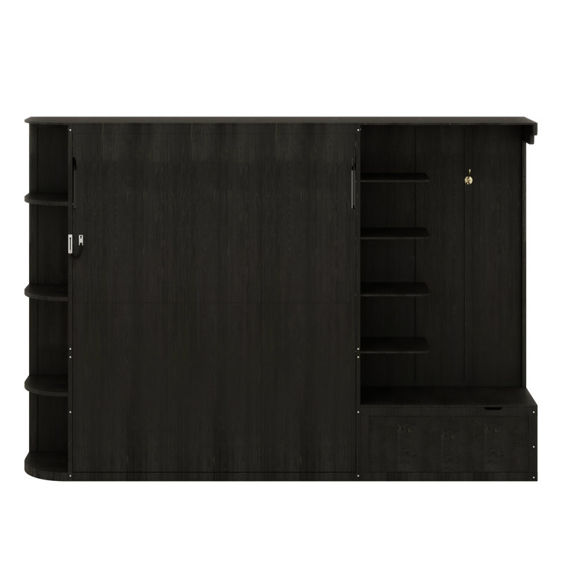 Lit escamotable avec tablettes intégrées et lumières, Noir