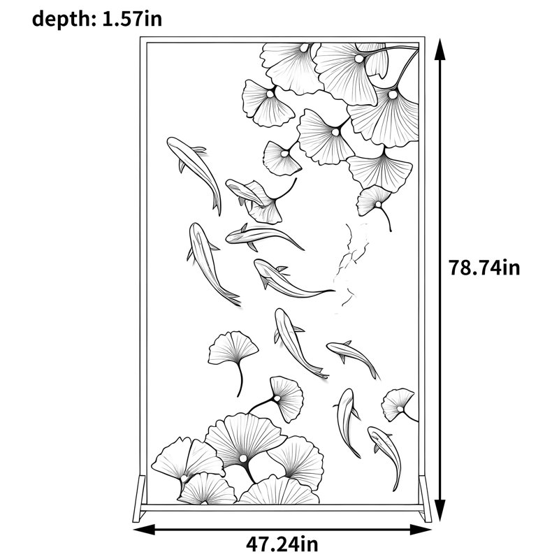Écran Luxury Ginkgo Koi, H 78,74 po x l 47,24 po x P 1,57 po