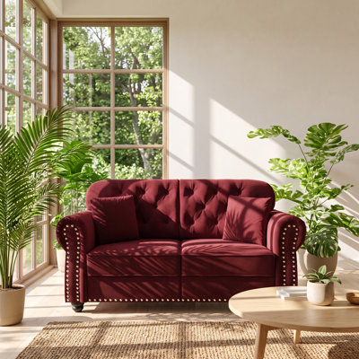 Chesterfield 63" W x 29.9" D x 33.8" H Velvet Button Tufted Rolled Arm Loveseat