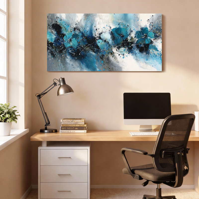 Red Barrel Studio Abstract Blue Floral Canvas Wrapped Wall Art Oil ...