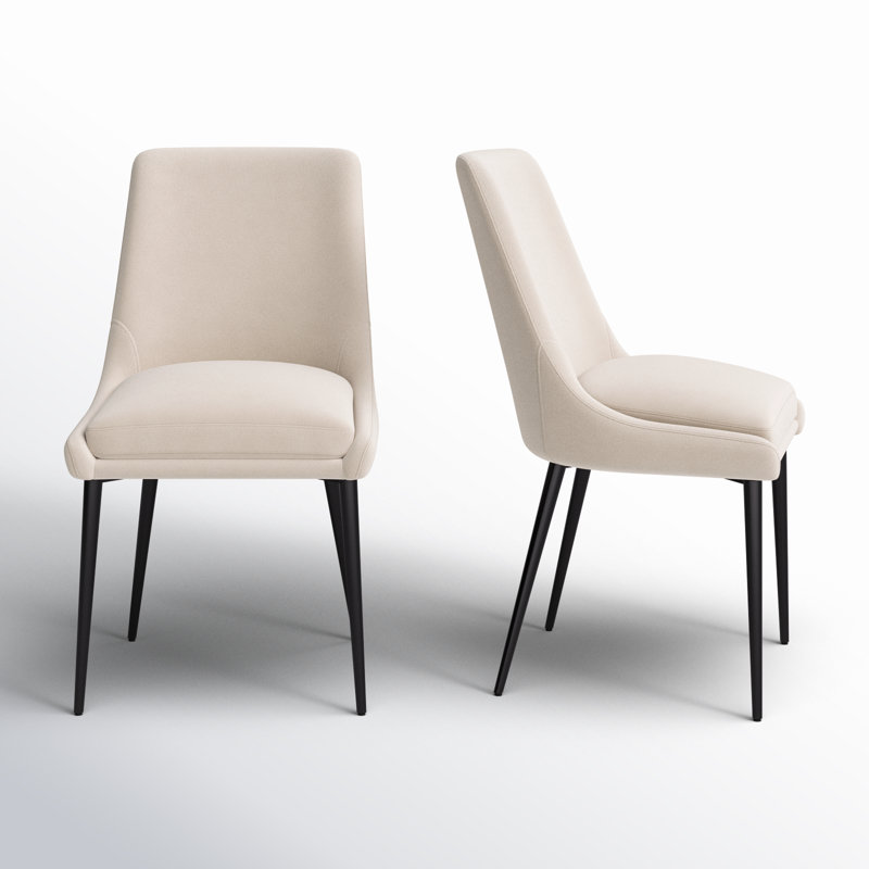 Linen Blend Metal Side Chair Dining Chair, Black, Cream