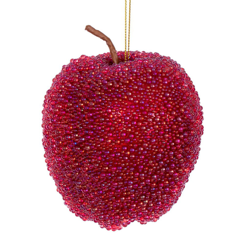 3.5"-4.5" Beaded Fruit Ornament. This includes a set of three., Red Beaded