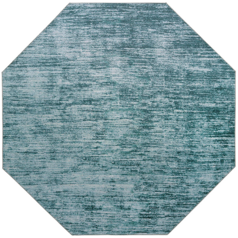 Tapis contemporain de couleur sarcelle Ikhasa, Octogone 7 pi 7 po