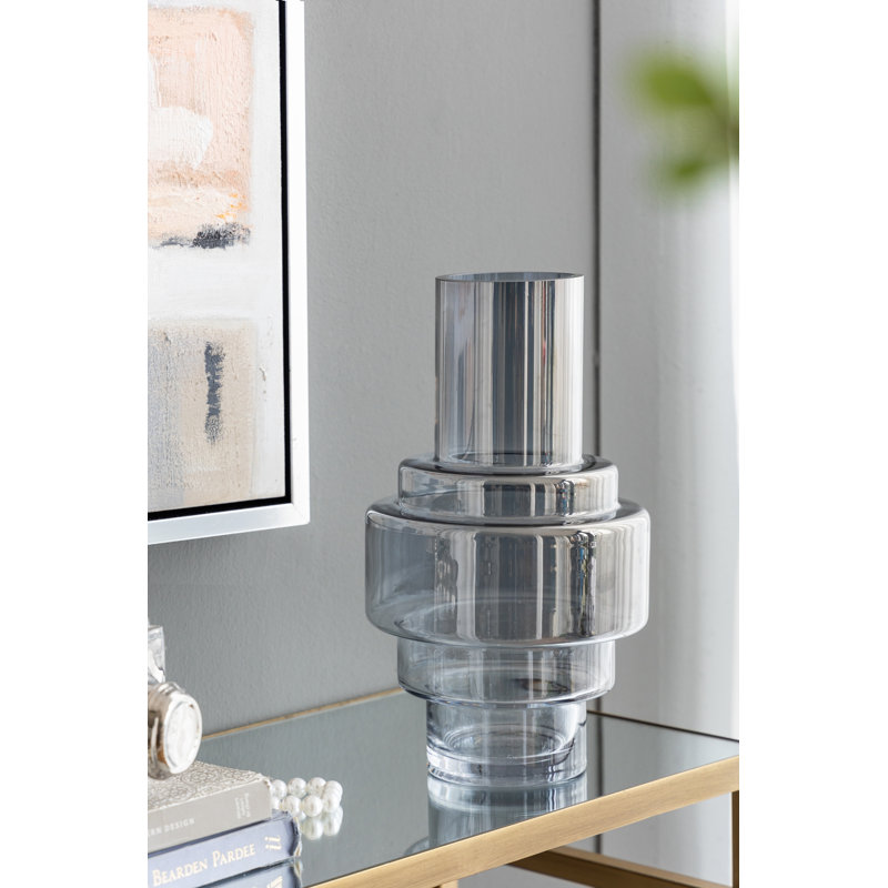 Vase décoratif géométrique bleu lustré et transparent