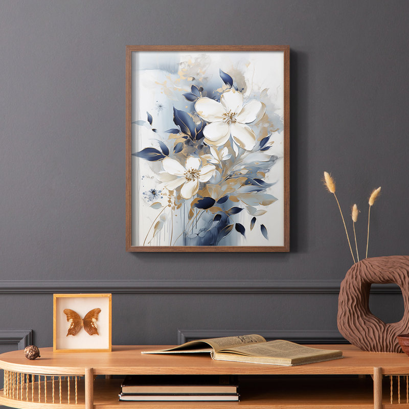 FLORAL Series CECXI - reproduction encadrée de qualité supérieure - prête à être accrochée - aucun clou requis, Noyer