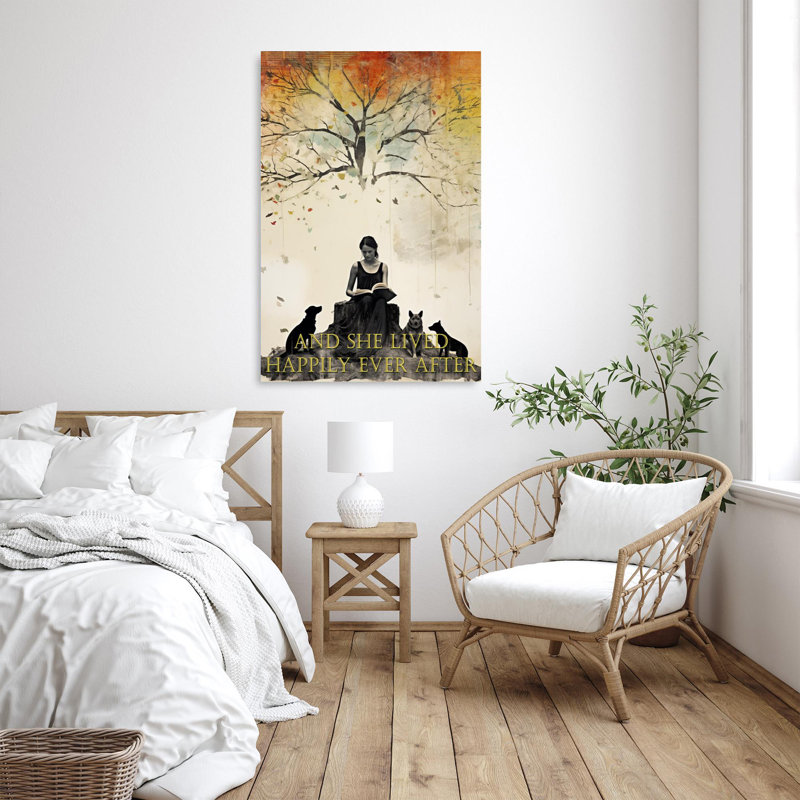 «Dogs And She Lived Happily Ever After» - 1 pièce Re Dogs And She Lived Happily Ever After - 1 pièce, reproduction d'art graphique sur toile tendue