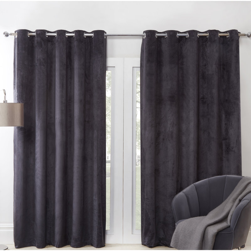 Johnson Room Darkening Pair, Charcoal, With 117cm x Drop 137cm