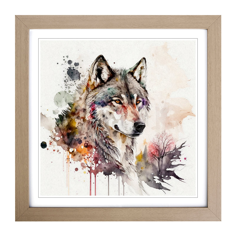 Wolf Watercolour - Framed Print, Oak Framed