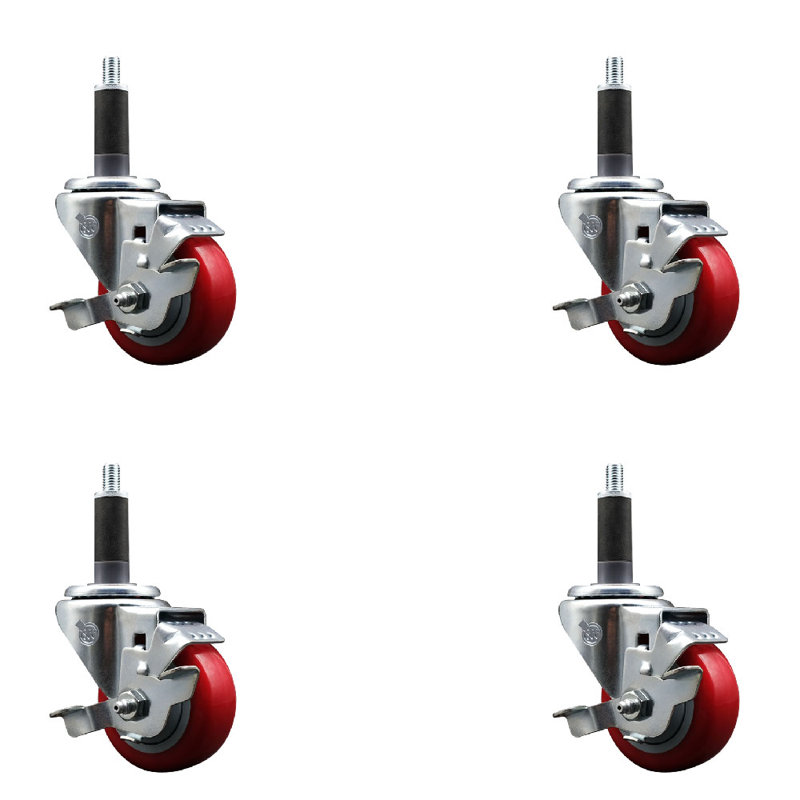 Ensemble de roulettes extensibles en poly pivotant avec frein SCC TLB 3 po x 1 po, Rouge
