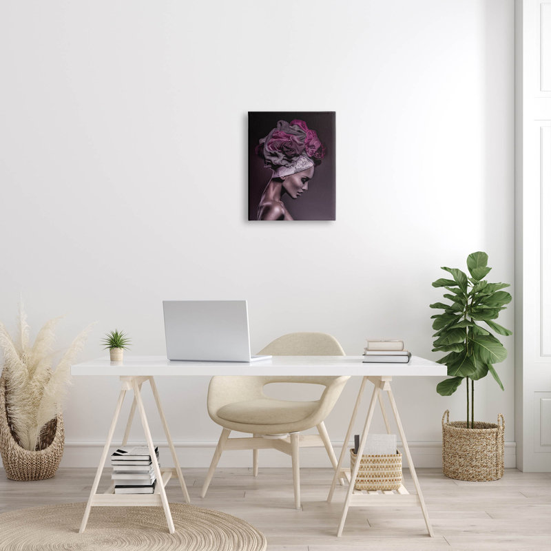 Art féminin sur toile, Portrait de femme, H 20 po x l 16 po x P 1,5 po